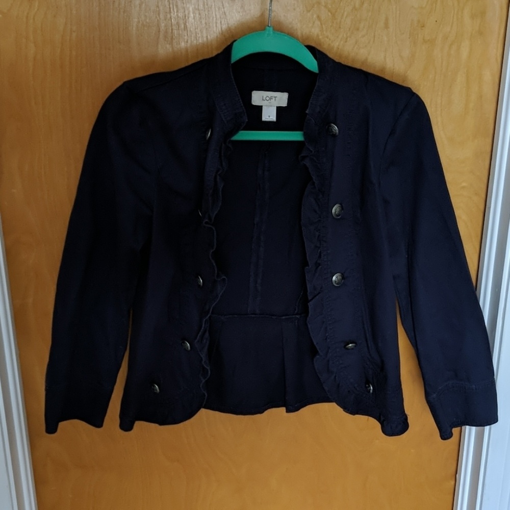 Loft navy ruffled blazer
